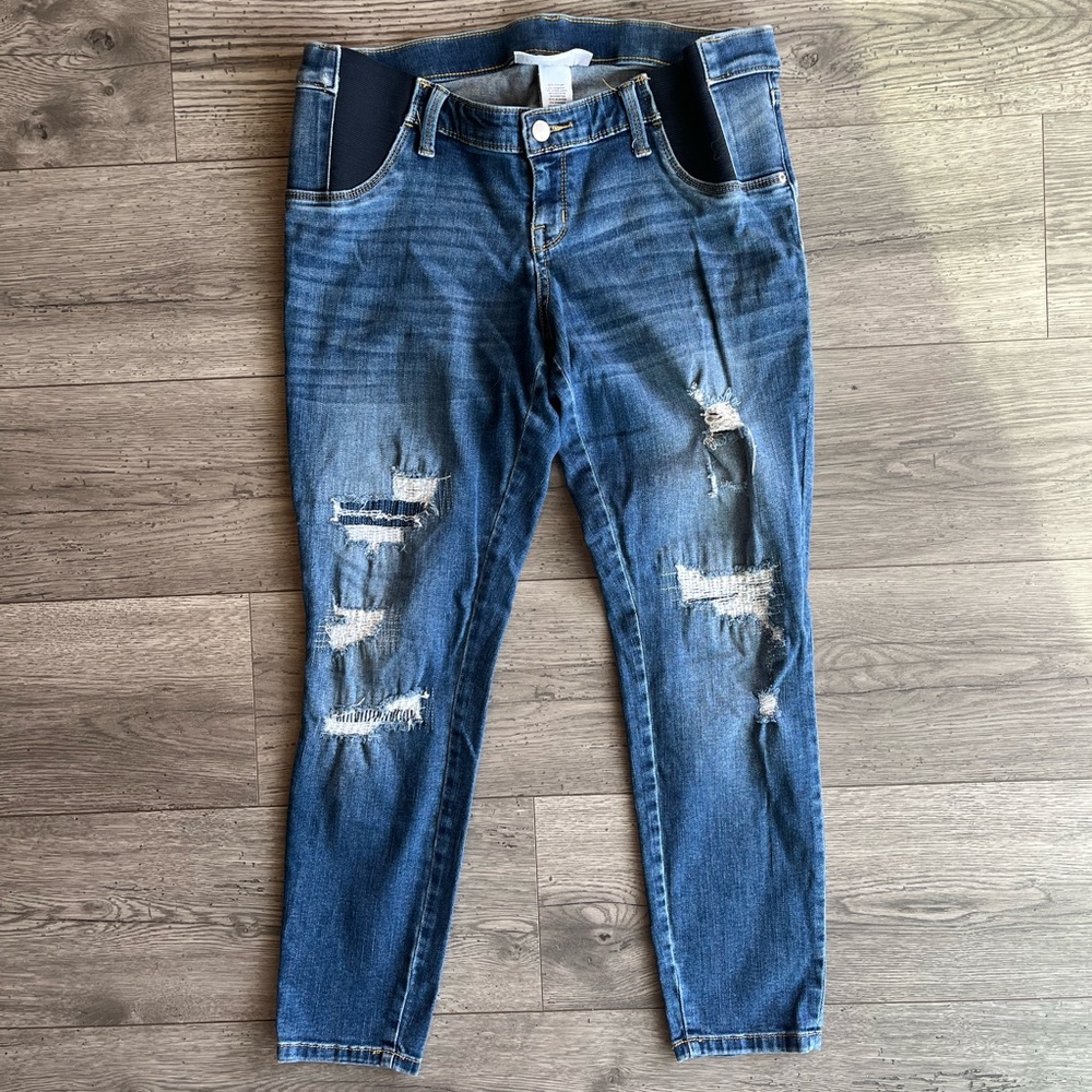 Liz Lange Maternity Women’s Ankle Skinny Jeans Distressed Side Panel Size Medium